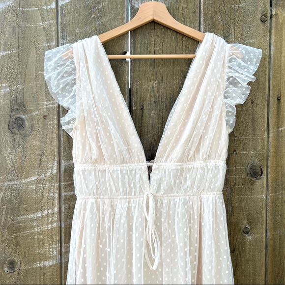 Ivory Cream Swiss Dot Ruffled Tulle Midi Dress 🌿 - Picture 3 of 15